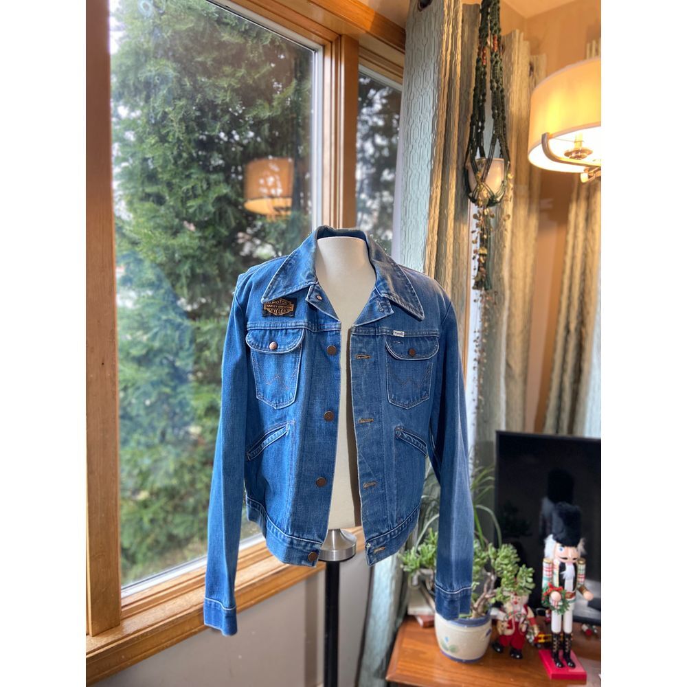 Vtg 70s 80s Wrangler No Fault Denim Sanfor Set Harley David. Patch M Jean Jacket - Picture 4 of 10